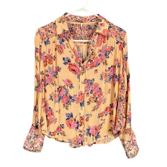 Free People Hold On To Me Printed Top in Coral Women's Small - Picture 2 of 9